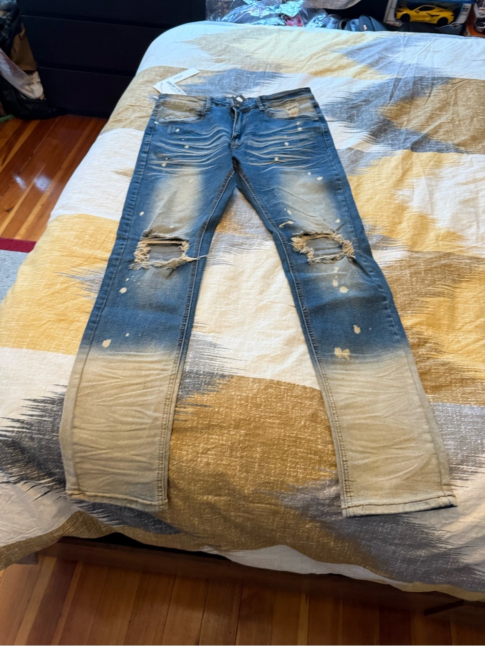 KDNK Slim Fit Distressed Light Blue Skinny Jeans for Men Size 32